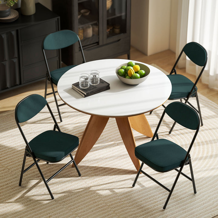 Set of Four Folding Corduroy Seat Chairs - Blue