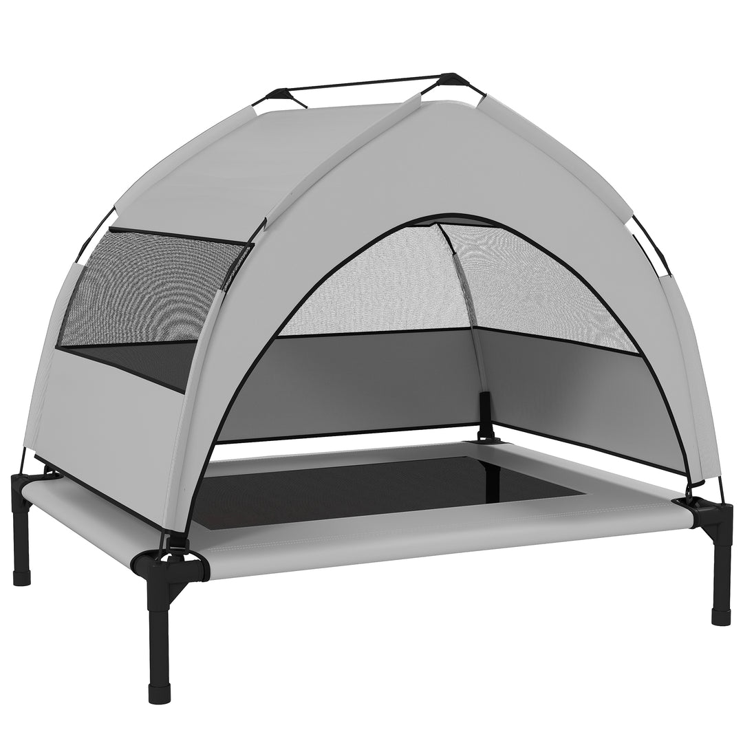 Portable Elevated Dog Bed with Removable Canopy, Cooling Raised Pet Cot for Small Medium Dogs, 76 x 61 x 60 cm