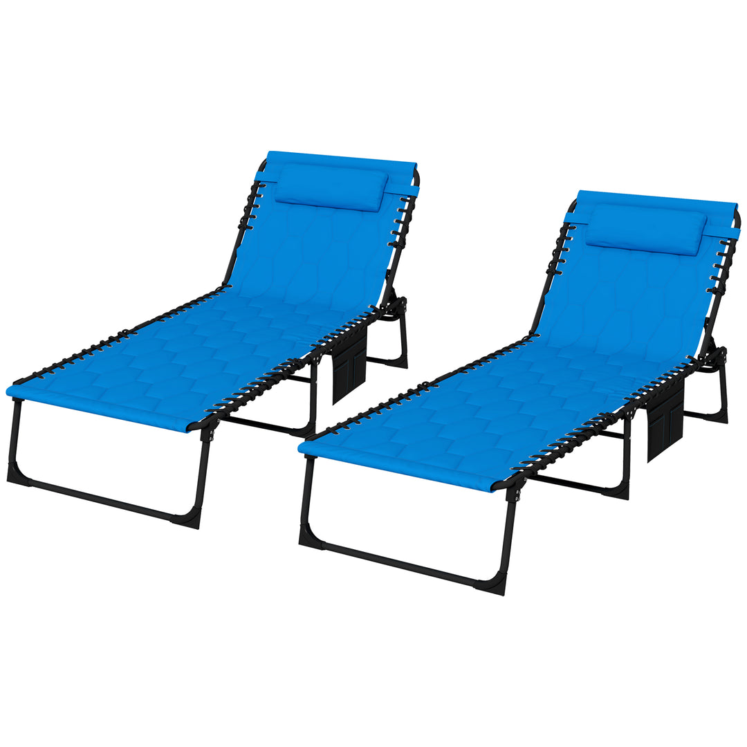 Set of Two Sun Loungers, with Five-Position Reclining Backs - Blue