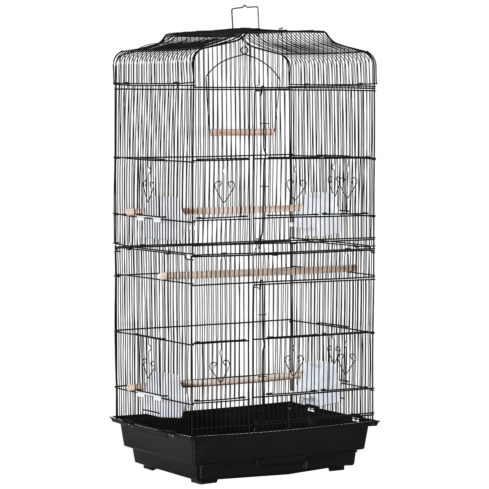 Large Metal Bird Cage with Stand, Perches, Food Bowls, Swing, for Budgies, Parakeets, Black