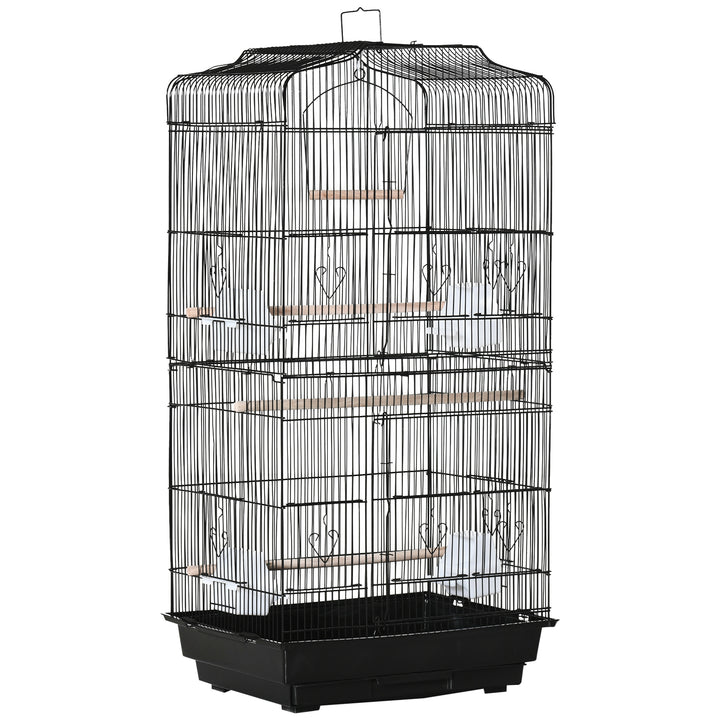 MCL Large Metal Bird Cage with Stand, Perches, Food Bowls, Swing, for Budgies, Parakeets, Black