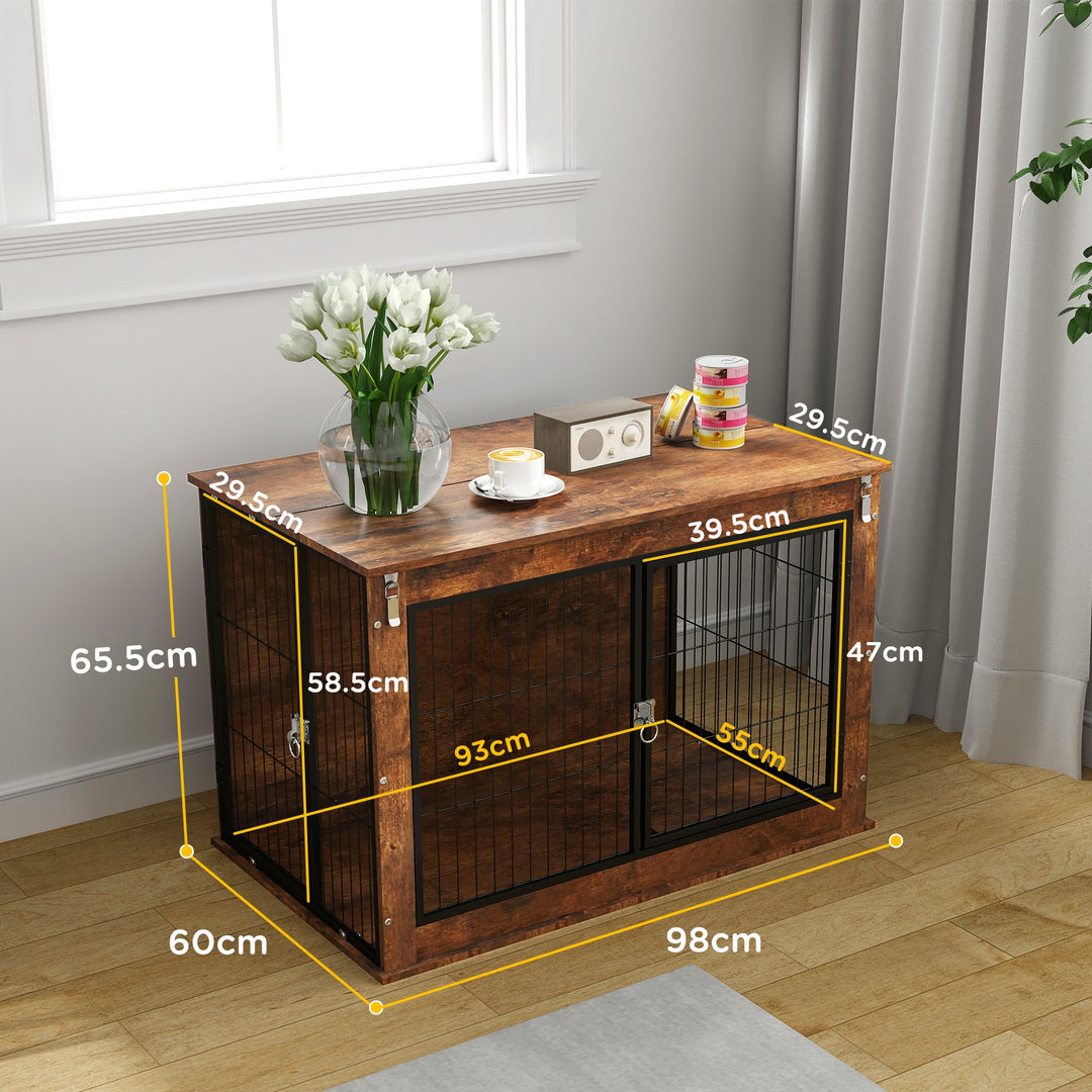 Dog Crate Furniture with Openable Top, Two Doors, for Large Dogs, Rustic Brown