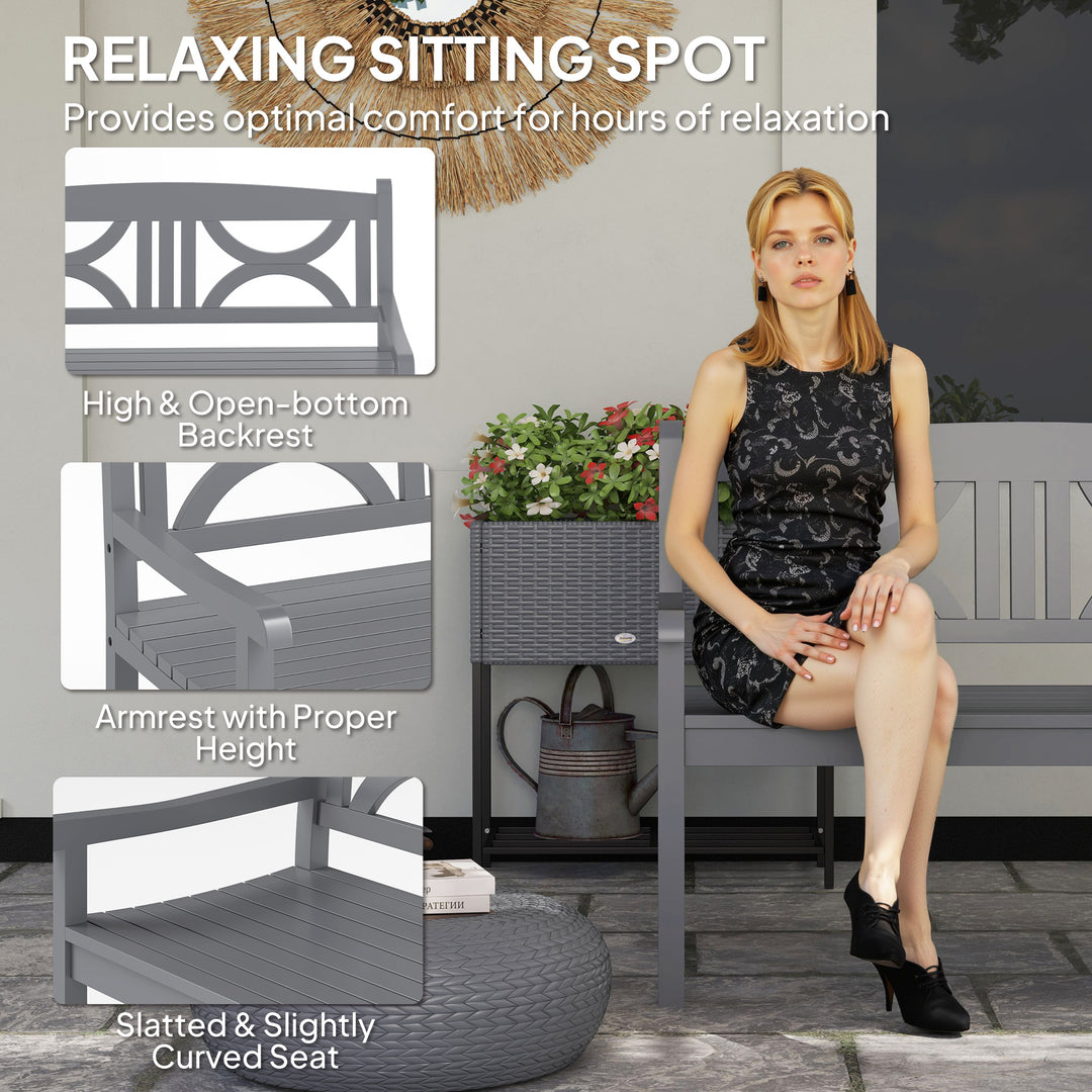 2-Seater Wooden Garden Bench Outdoor Patio Loveseat for Porch, Grey