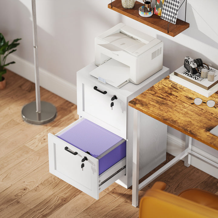 2-Drawer Filing Cabinet with Lock - White