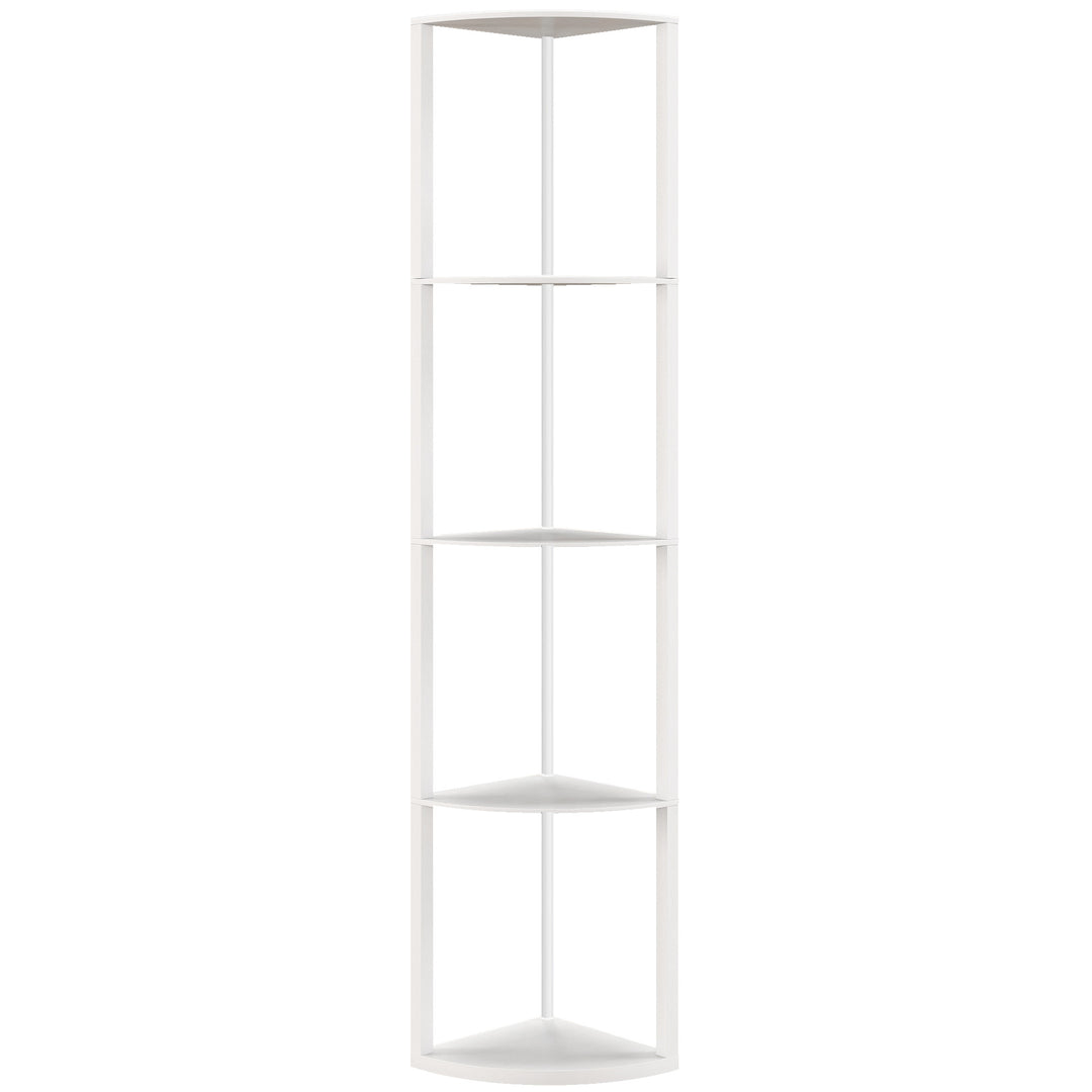 RGB LED Floor Lamp with Shelves, 5-Tier Dimmable Standing Lamp with Adjustable Brightness and Remote Control, Modern Corner Display Shelf Unit for Living Room Bedroom Office, White