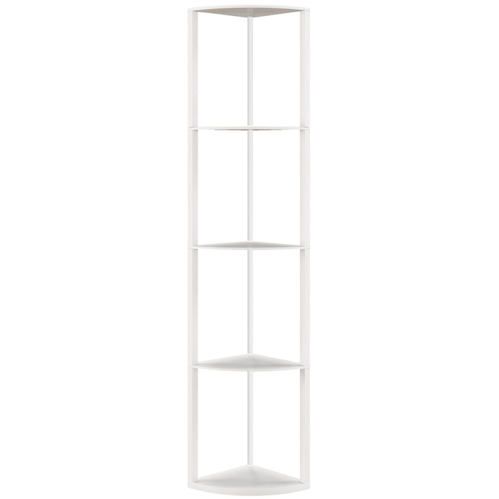 RGB LED Floor Lamp with Shelves, 5-Tier Dimmable Standing Lamp with Adjustable Brightness and Remote Control, Modern Corner Display Shelf Unit for Living Room Bedroom Office, White