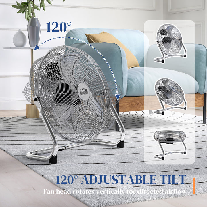 20 Inches Chrome Metal Floor Fan, High Velocity 3-Speed Home Gym with Adjustable Head, Portable Desk & Table Fan Air Circulator for Home Office, Powerful Airflow, Quiet Operation