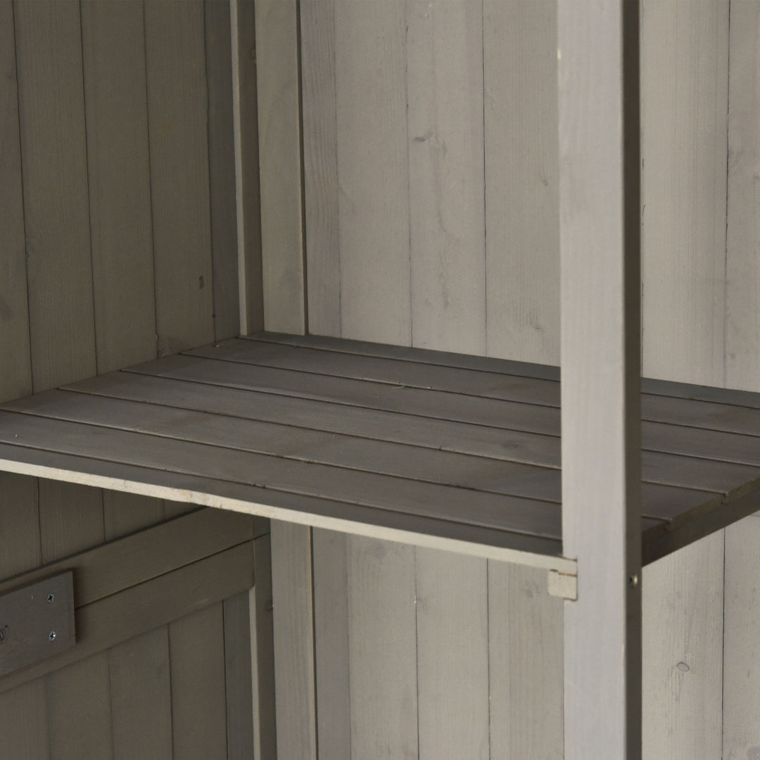 Wooden Garden Shed with Two Windows, Tool Storage Cabinet, Outdoor Double Door Organizer 127.5L x 50W x 164H cm, Grey