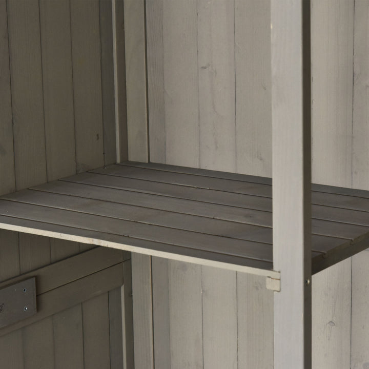 Wooden Garden Shed with Two Windows, Tool Storage Cabinet, Outdoor Double Door Organizer 127.5L x 50W x 164H cm, Grey