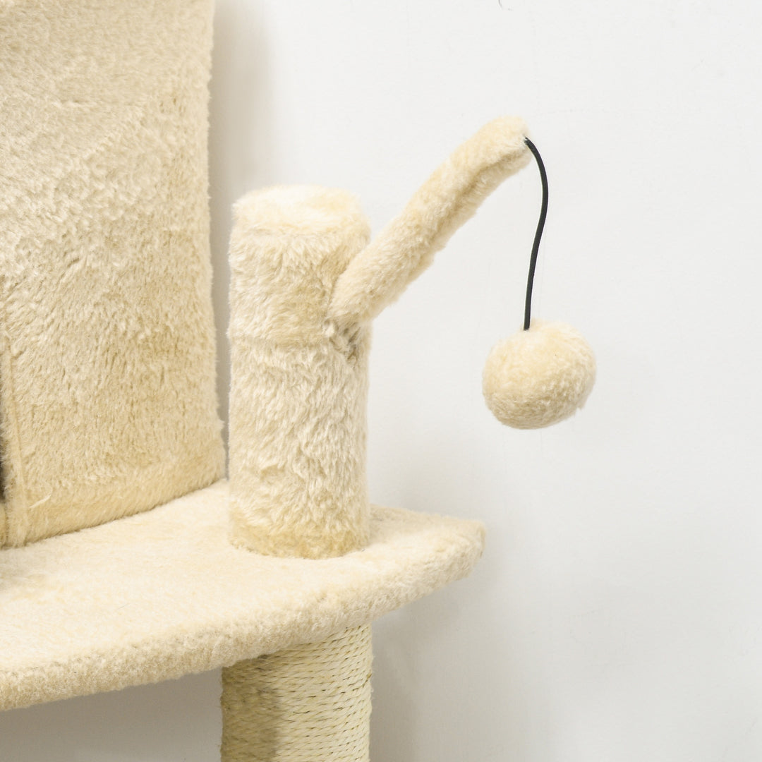 PawHut Tall Cat Tree with Sisal Scratching Posts, 100cm Activity Centre, Plush Platform, Cream White