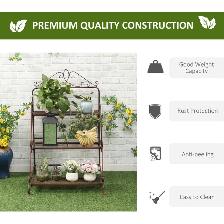 MCL 3 Tier Stair Style Metal Plant Stand, Flower Pot Holder Display Shelf, Storage Organizer Rack for Indoor Outdoor Patio Balcony Yard