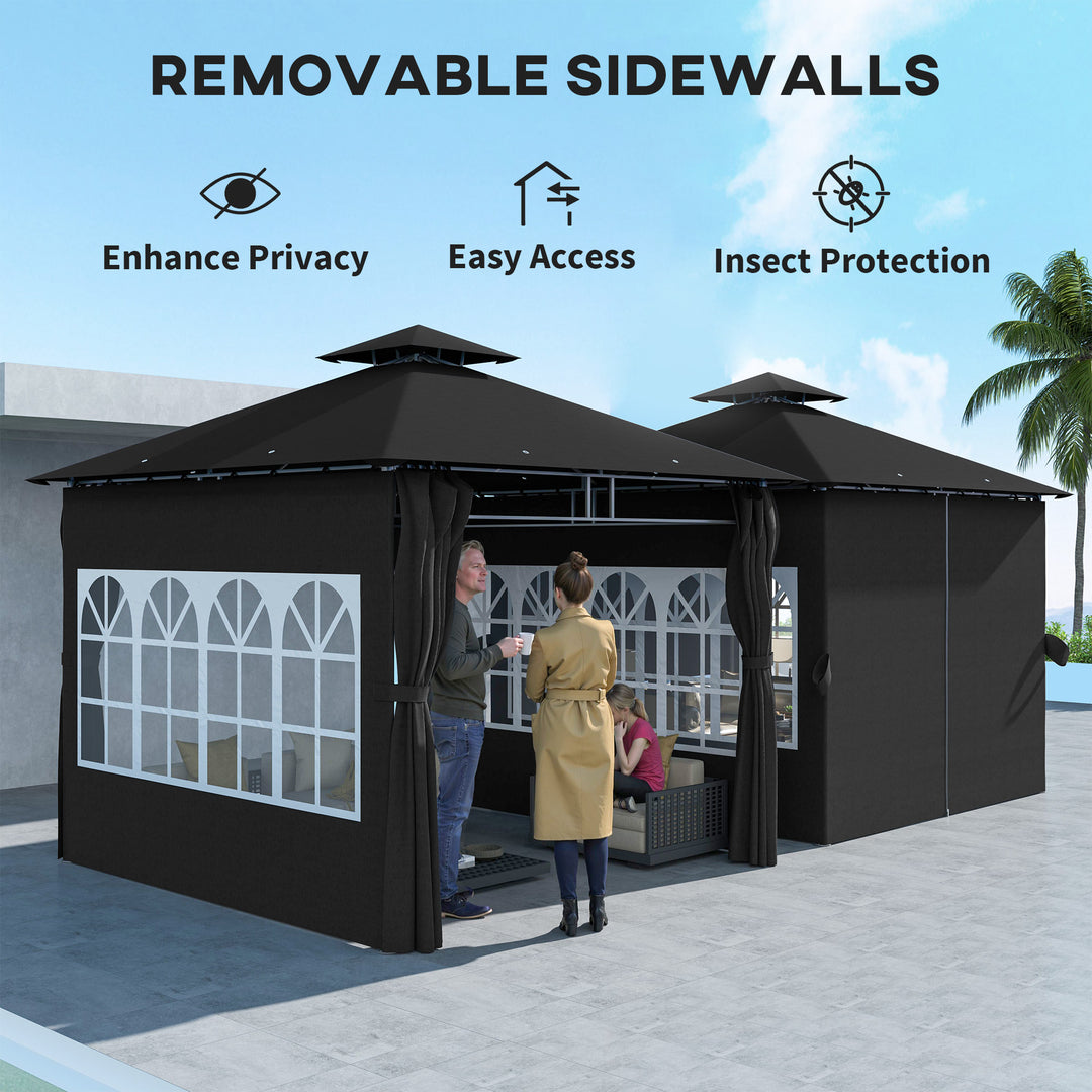 3 x 3 m Garden Gazebo, Double Roof Metal Gazebo with Removable Sidewalls and Church Windows, Outdoor Canopy Shelter, Black