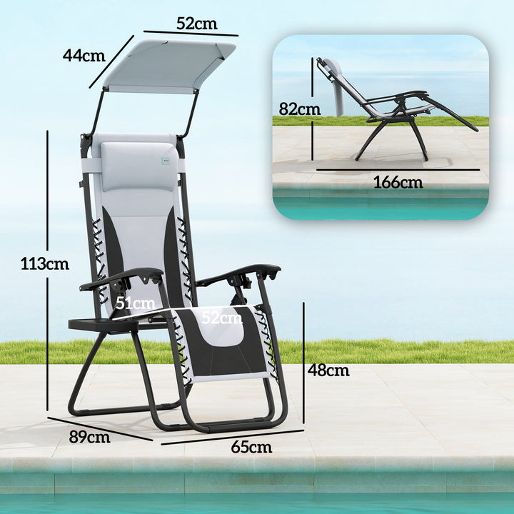 Zero Gravity Lounger Chair Set of 2, Folding Reclining Patio Chair with Shade Cover, Padded Seat, Cup Holder, Soft Cushion and Headrest for Poolside, Camping, Light Grey