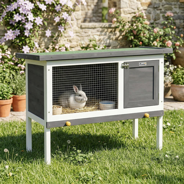 Wooden Rabbit Hutch, Guinea Pig Hutch with Asphalt Roof, Outdoor Eleva
