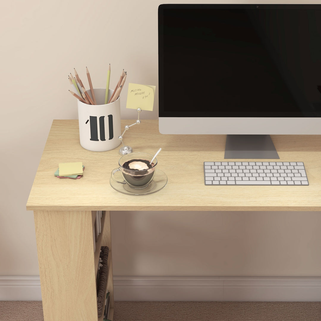 Corner Computer Desk, L Shaped Desk with 360° Rotating Bookshelf, 120L