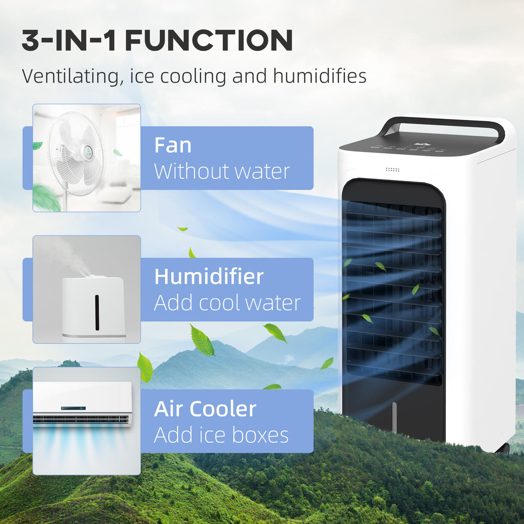 HOMCOM Room Air Cooler with Ice Packs, Ice Cooling Fan Water Conditioner Humidifier Unit with Remote, Timer, Oscillating | Aosom UK