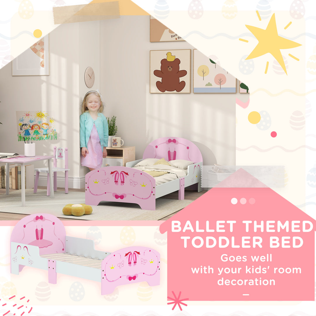 AIYAPLAY Ballet Theme Toddler Bed Frame with Safety Rails for 3-6 Years, Pink