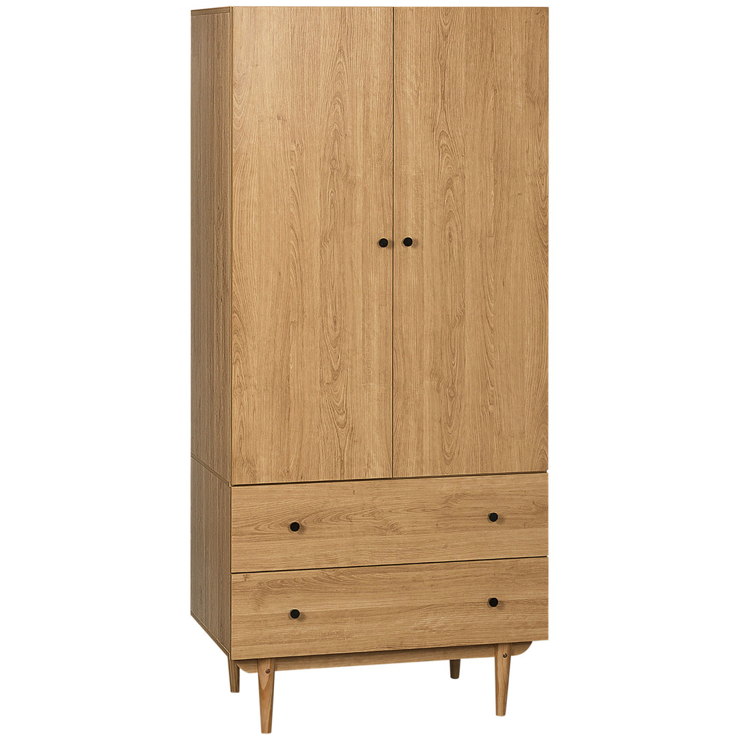 MCL Wardrobe with 2 Doors, 2 Drawers, Hanging Rail for Bedroom Clothes Storage Organiser, 80x52x180cm, Natural Tone