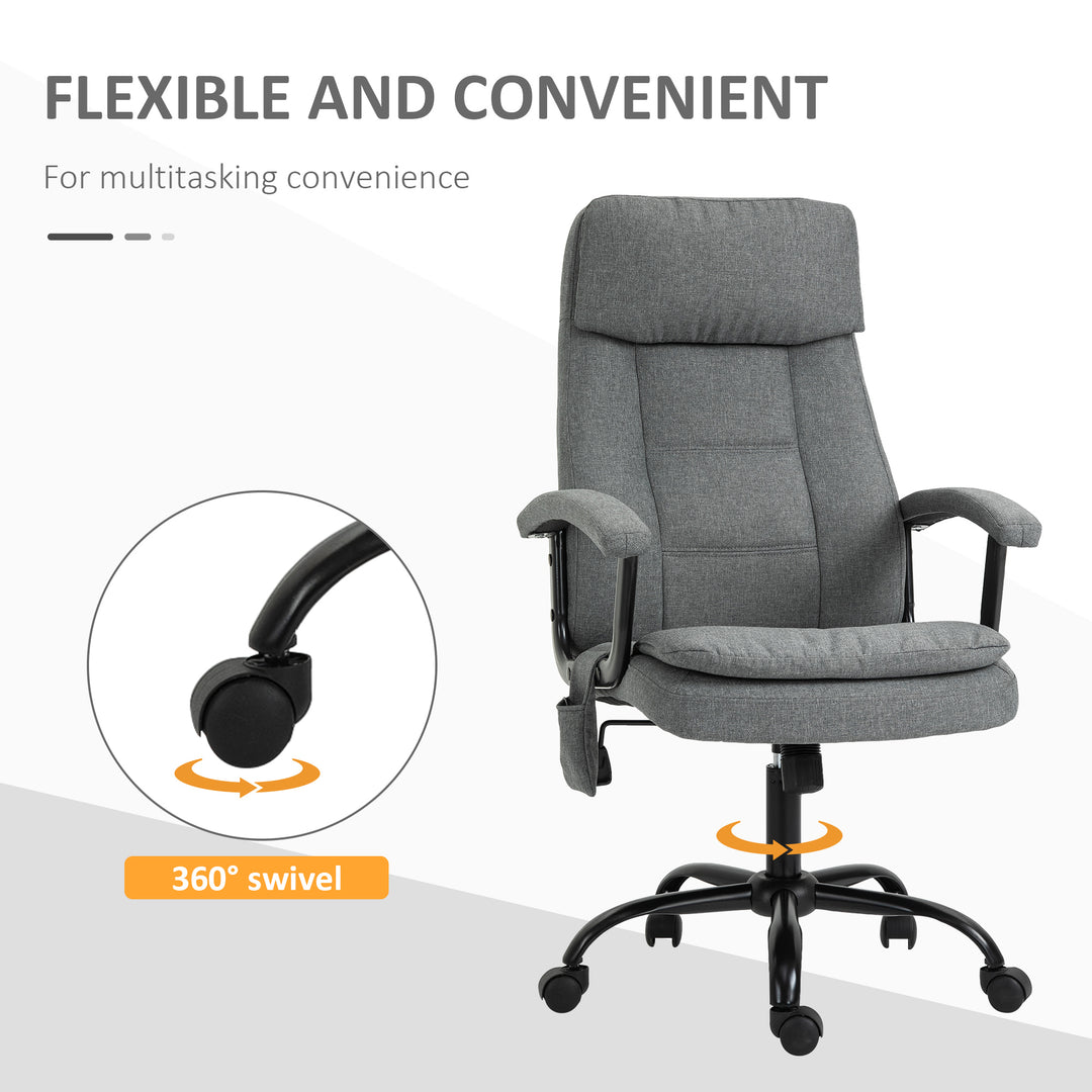 Office Chair, Linen Fabric Desk Chair with 2 Point Massage in Lumbar, Adjustable Height, Rolling Wheels, Grey