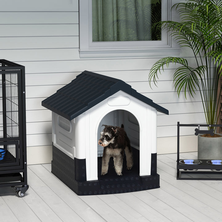 PawHut Plastic Dog Kennel with Windows, for Garden Patio, Miniature and Small Dogs, 80 x 69 x 76cm - Grey | Aosom UK