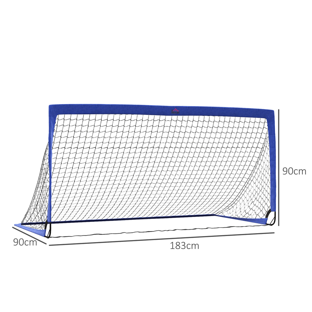 HOMCOM Set of 2 Football Goal Net 6 x 3 ft Foldable Outdoor Sport Training Teens Adults Soccer with Carrying Bag Blue