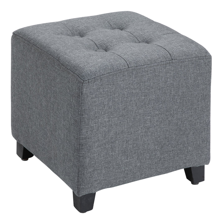 HOMCOM Stylish Square Ottoman Footstool, Linen-Look Fabric, Button Tufts, Wood Frame, Versatile Grey | Aosom UK