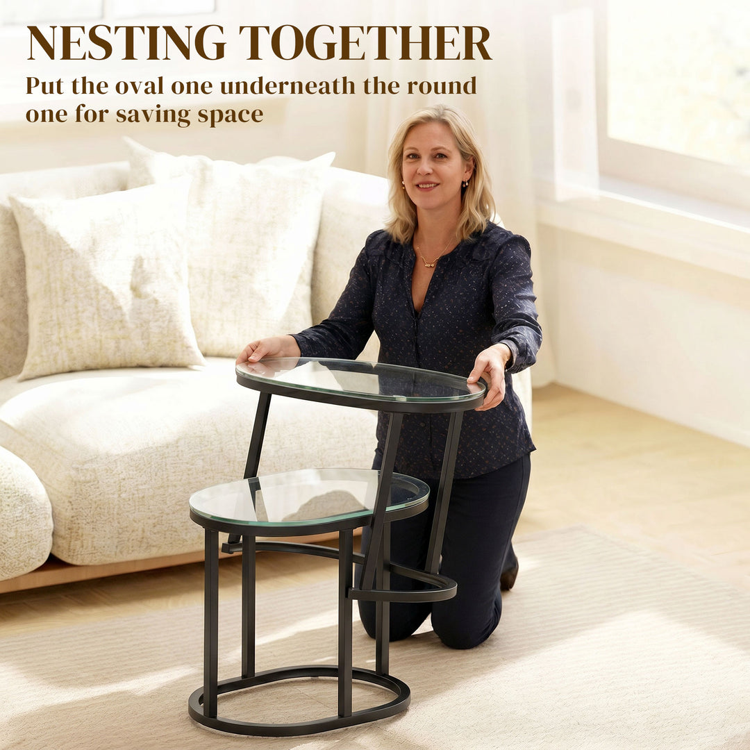 Nest of Tables with Steel Frame and Tempered Glass Tabletop, Modern Co