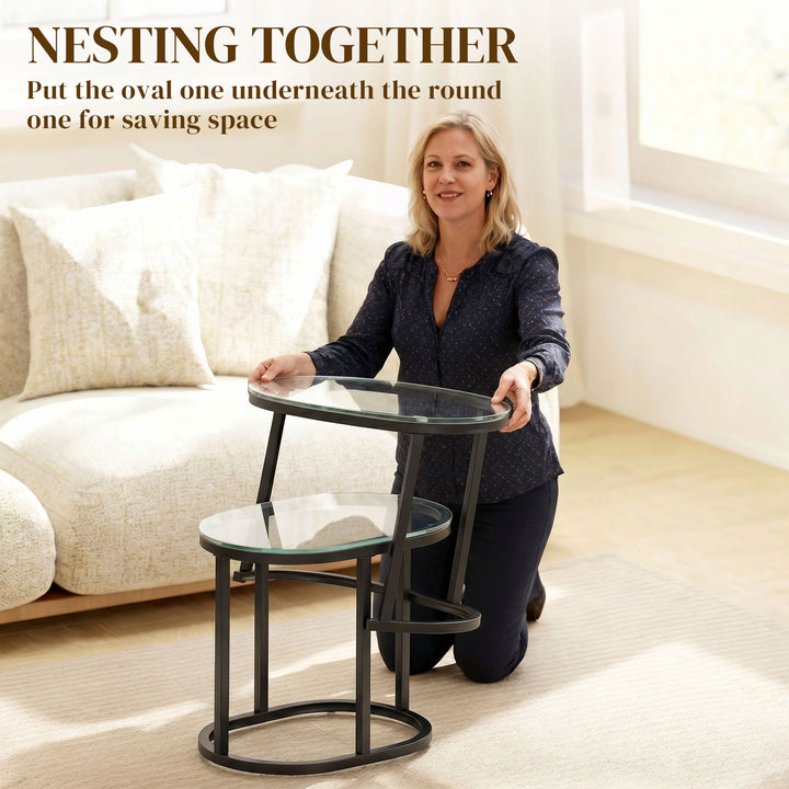 Nest of Tables with Steel Frame and Tempered Glass Tabletop, Modern Co