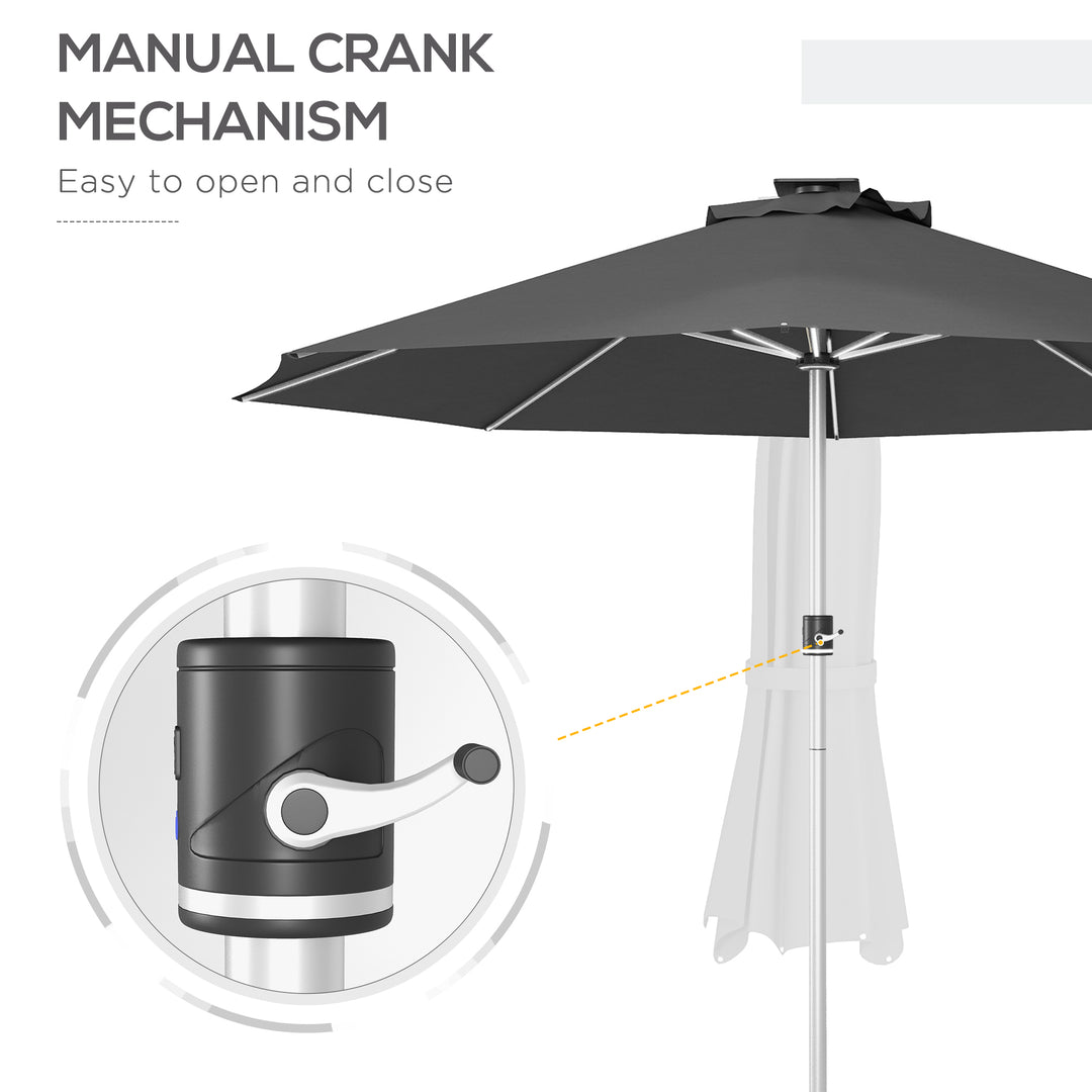 3m Parasol, with Solar-Powered LED Lights - Grey