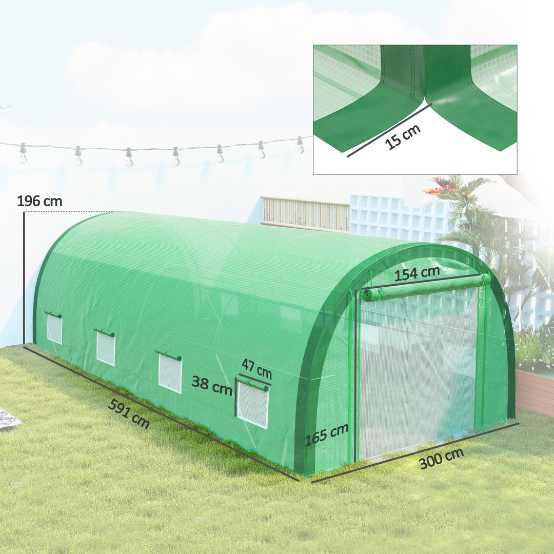 6 x 3(m) Polytunnel Greenhouse with Upgraded Structure, Mesh Door and 