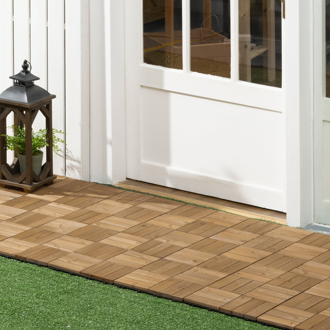27 Pcs Wooden Interlocking Decking Tiles, Outdoor Flooring Tiles for Patio, Balcony, Terrace, Hot Tub, 30 x 30 cm per Piece, 2.5㎡ per Pack, Brown