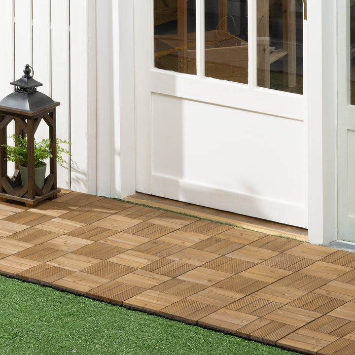 27 Pcs Wooden Interlocking Decking Tiles, Outdoor Flooring Tiles for Patio, Balcony, Terrace, Hot Tub, 30 x 30 cm per Piece, 2.5㎡ per Pack, Brown