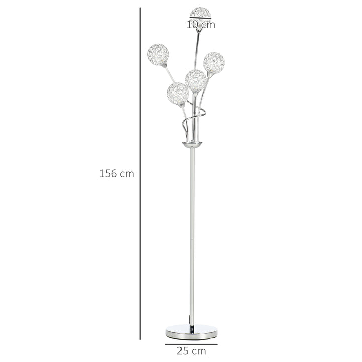 MCL Crystal Floor Lamps for Living Room Bedroom with 5 Light, Modern Upright Standing Lamp, 34x25x156cm, Silver