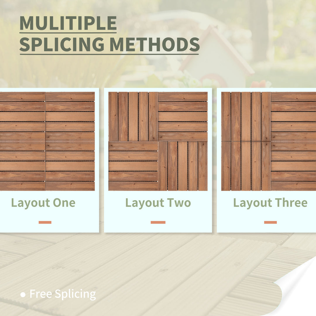 MCL 27 Pcs Solid Wood Interlocking Decking Tiles For Patio, Balcony, Roof Terrace, Hot Tub, Brown, (30 x 30 cm Per Piece)