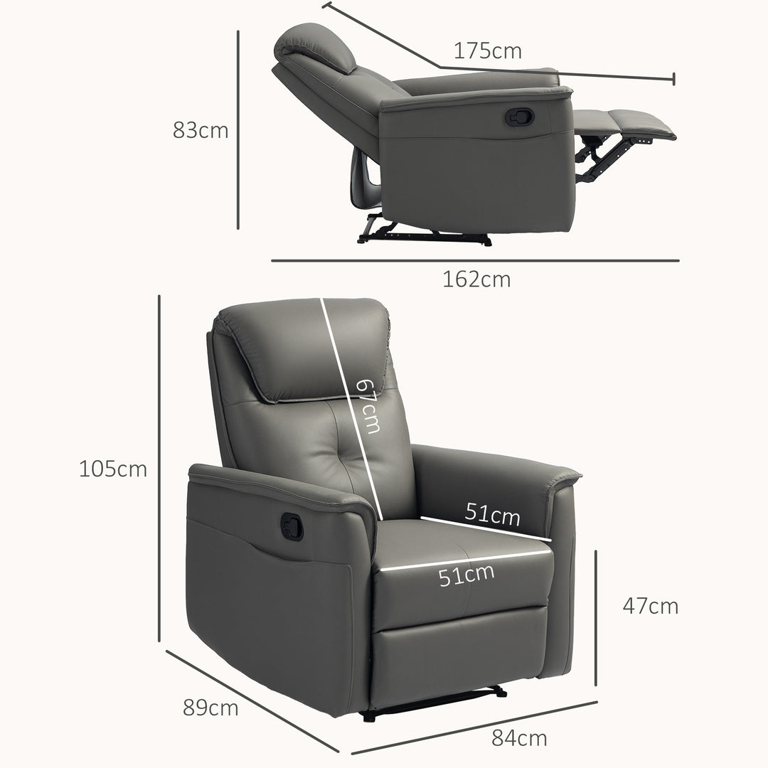 Recliner Armchair with Thick Padded Spring Cushion, Microfibre Manual Reclining Chair with Adjustable Leg Rest, Side Pockets for Living Room, Bedroom, Light Grey