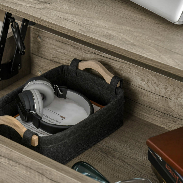 MCL Lift Top Coffee Table w/ Hidden Storage Compartment Open Shelves Lift Tabletop Pop Up Centre Table for Living Room Oak Effect