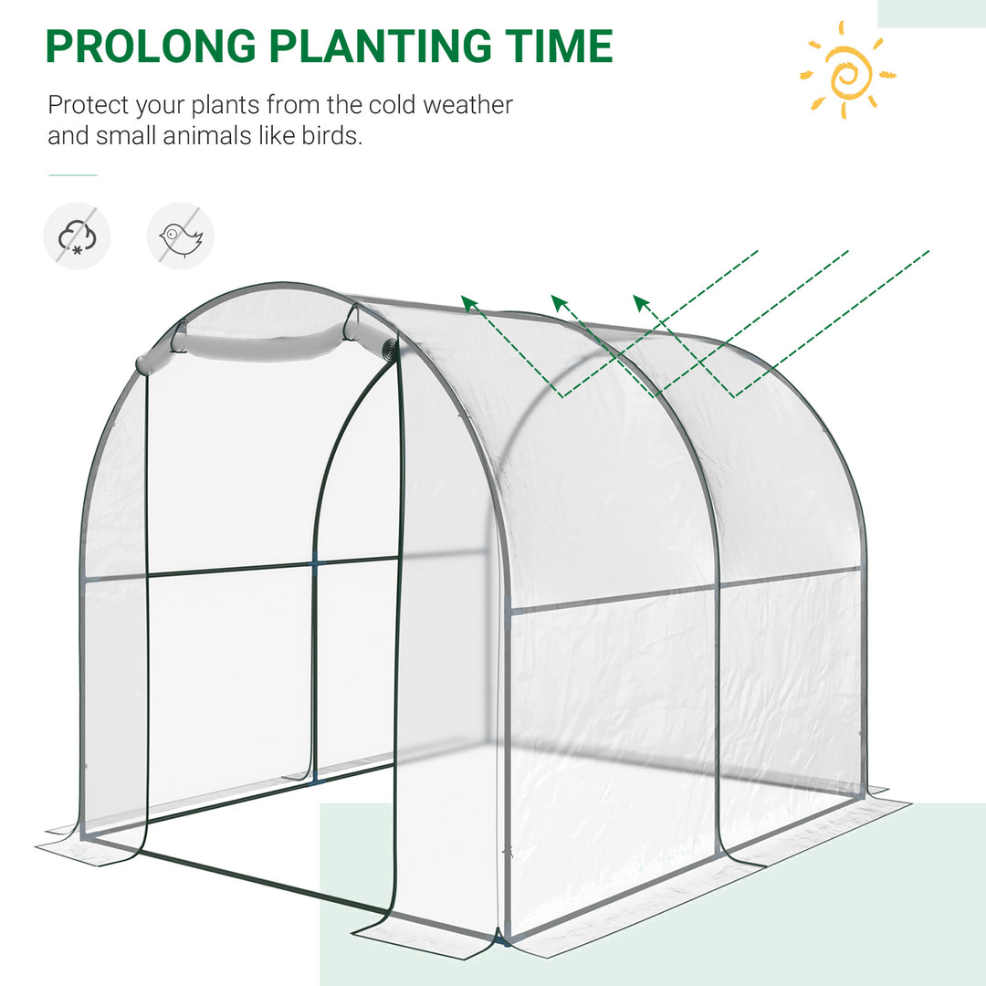 Walk-in Polytunnel Greenhouse with Roll-up Door Transparent Tunnel Greenhouse with Steel Frame and PVC Cover, 2.5 x 2m