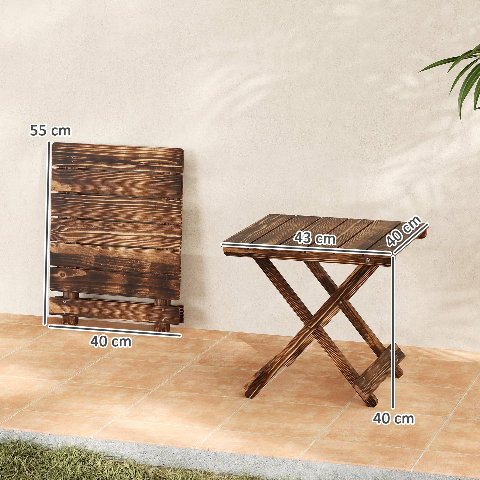 Fir Wood Folding Coffee Table, Lightweight Small Garden Table with Sla