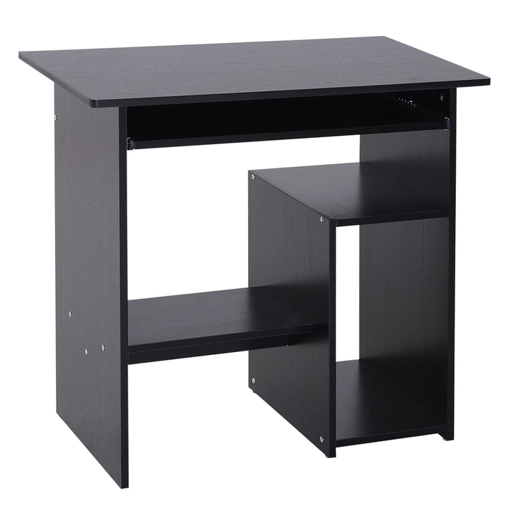 MCL Compact Small Computer Table Wooden Desk Keyboard Tray Storage Shelf Modern Corner Table Home Office Black