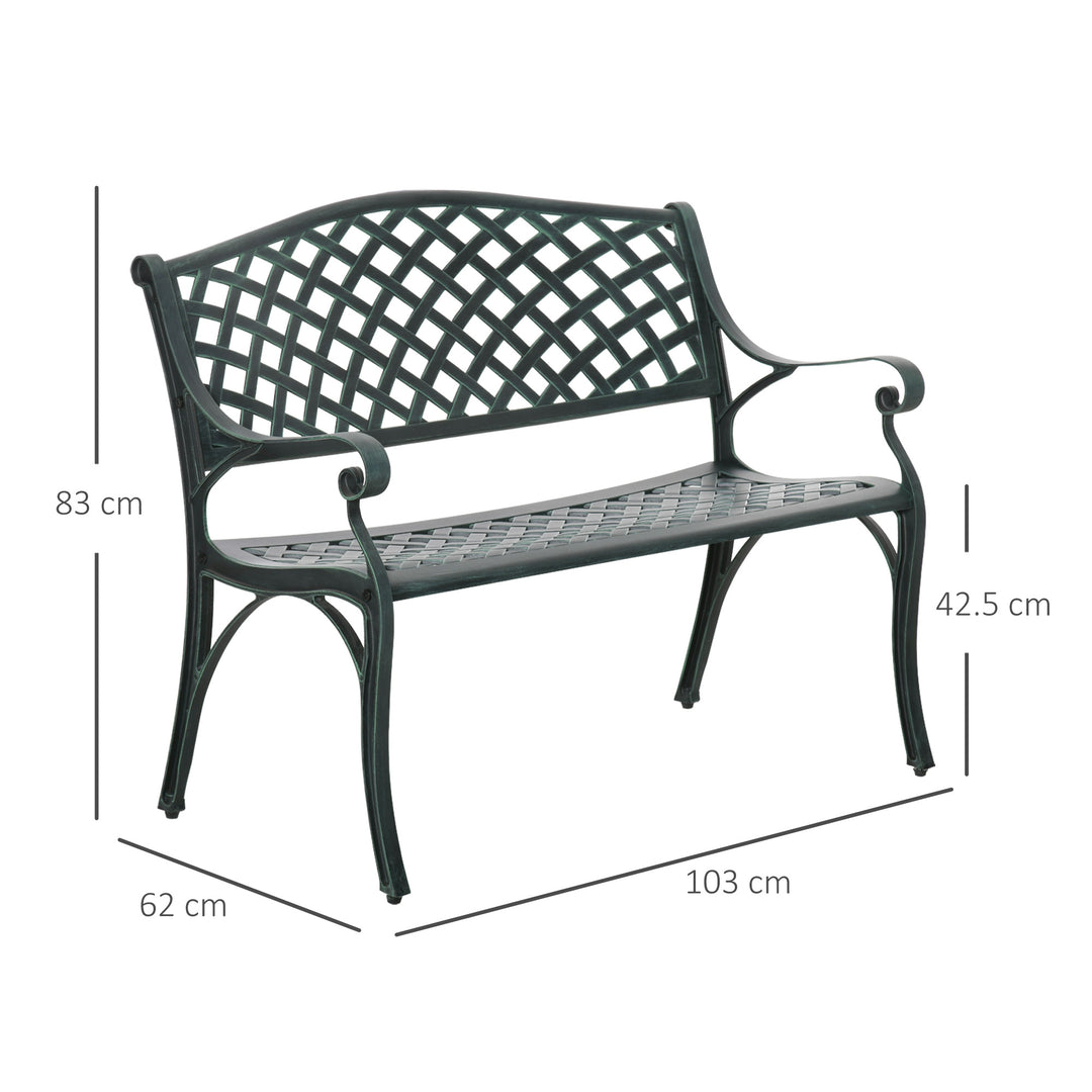 Cast Aluminium Garden Bench 2 Seater Antique Loveseat for Outdoor Patio Porch Park, Verdigris