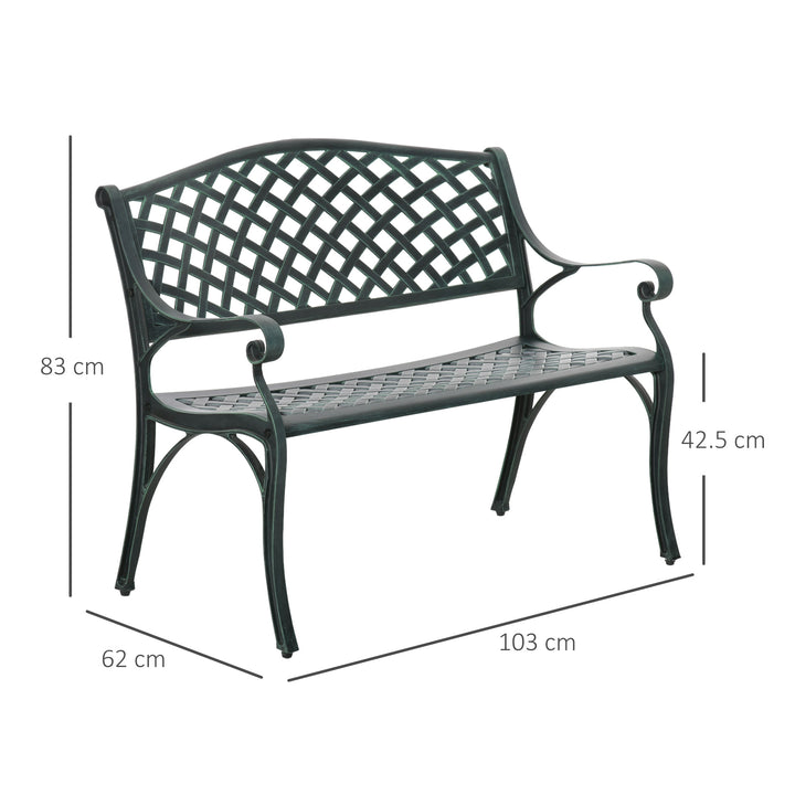 Cast Aluminium Garden Bench 2 Seater Antique Loveseat for Outdoor Patio Porch Park, Verdigris