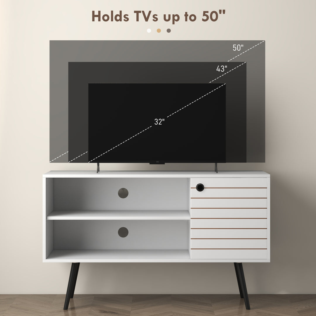 Duo Storage TV Unit, with Striped Door - White