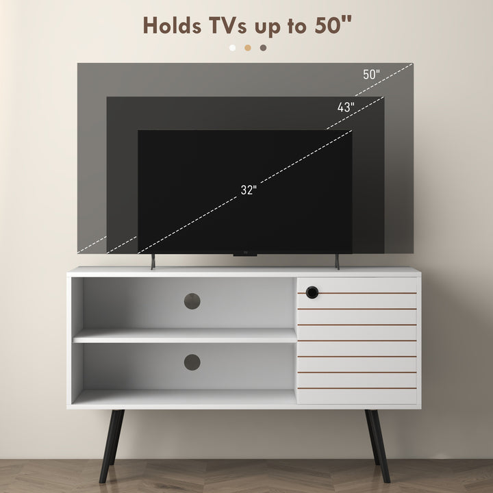 Duo Storage TV Unit, with Striped Door - White