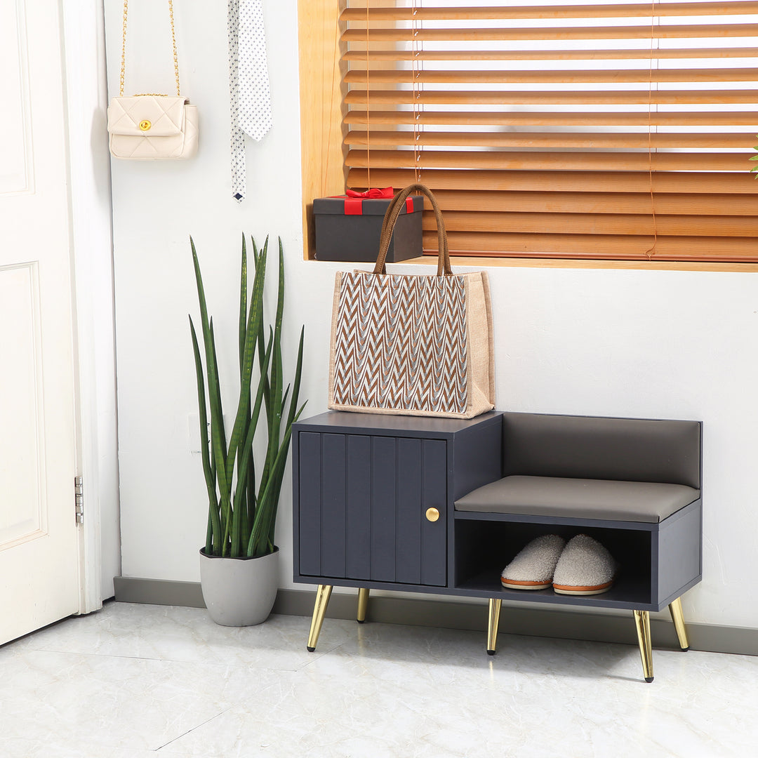 Shoe Storage Unit, with Padded Seat - Grey