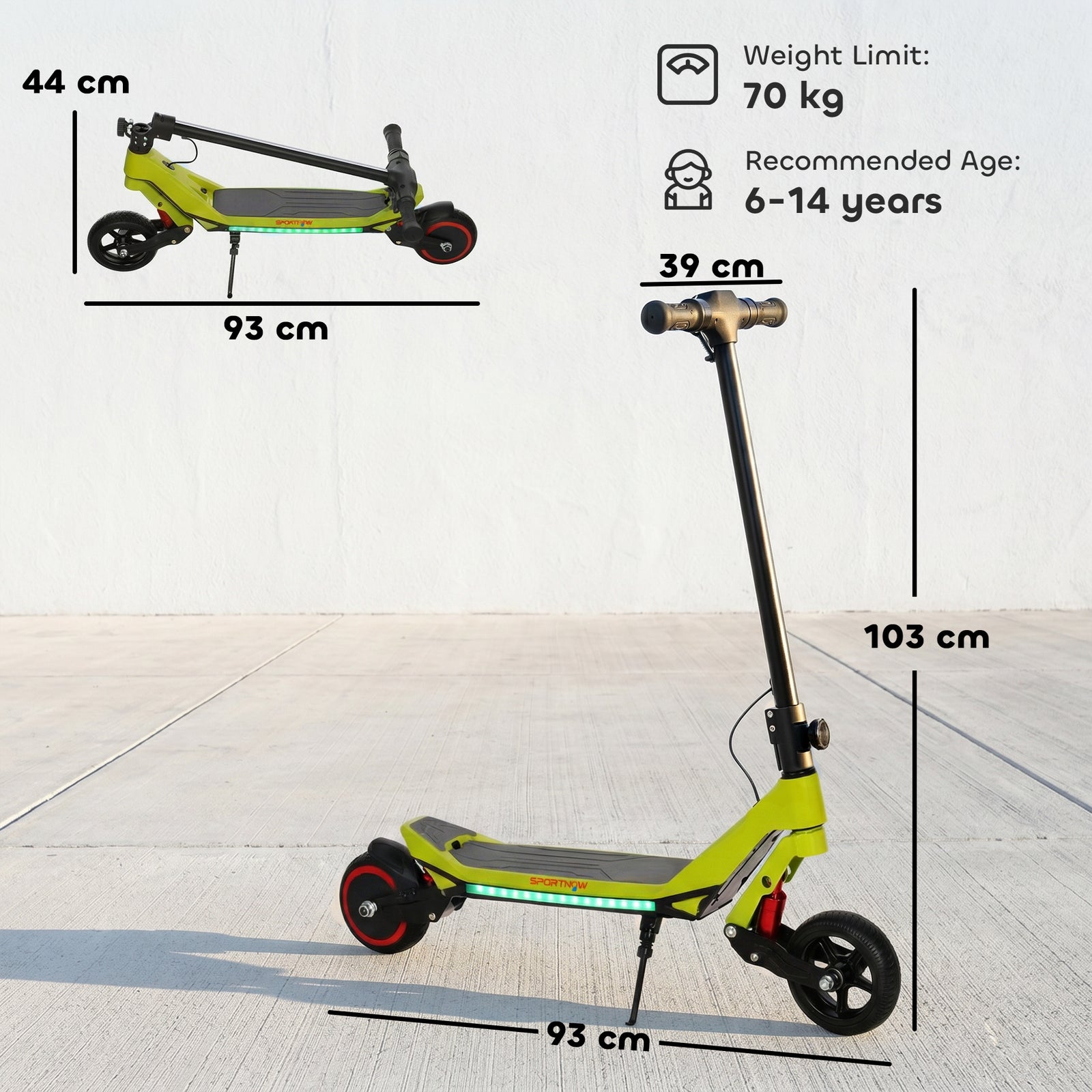 Electric Scooter for Kids, Foldable E Scooter for Age Age 6+ with LED 