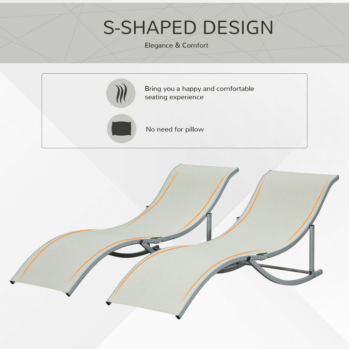Set of 2 S-shaped Foldable Lounge Chair Sun Lounger Reclining Outdoor Chair for Patio Beach Garden, Beige