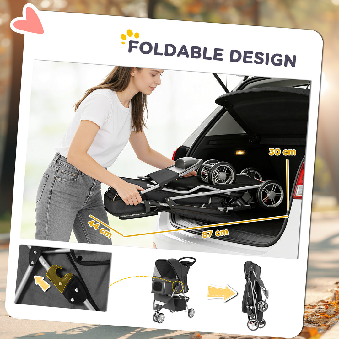 Dog Stroller, 3 Wheels Foldable Pet Stroller with Adjustable Canopy, S