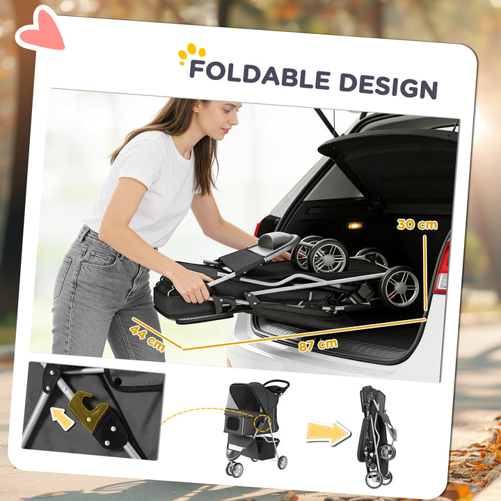 Dog Stroller, 3 Wheels Foldable Pet Stroller with Adjustable Canopy, S