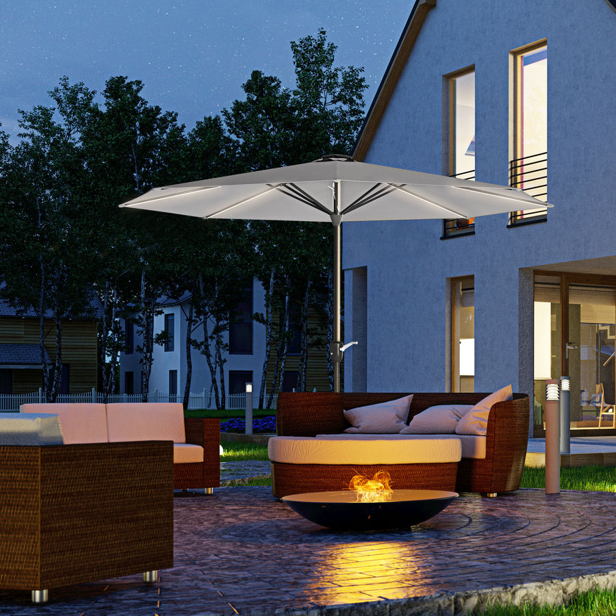 2.65m Garden Parasol, with LED Lights - Light Grey