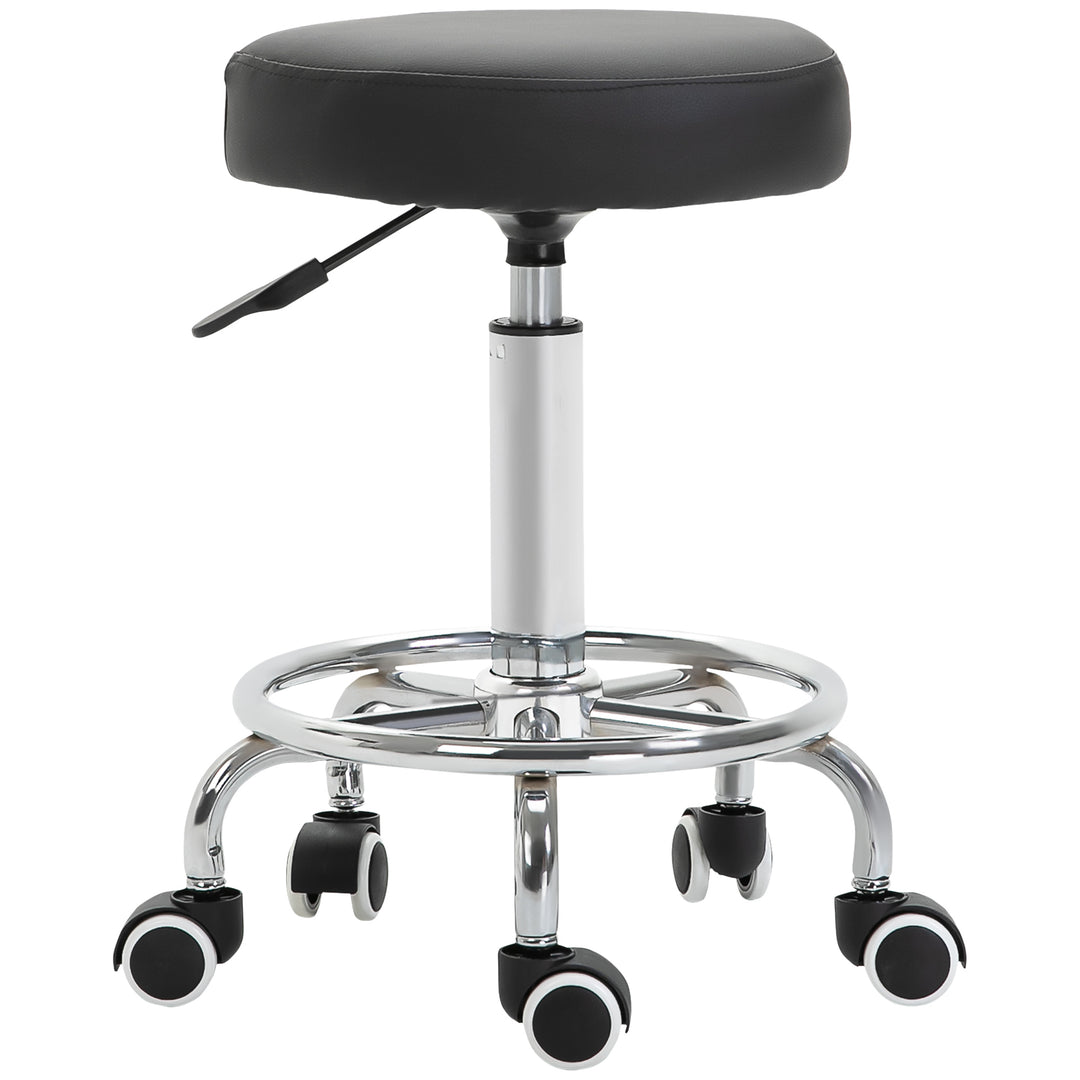 MCL Round Rolling Stool, PU Leather Height Adjustable Stool Chair with Wheels and Swivel Seat for Salon, Massage, Spa, Home Kitchen, Black